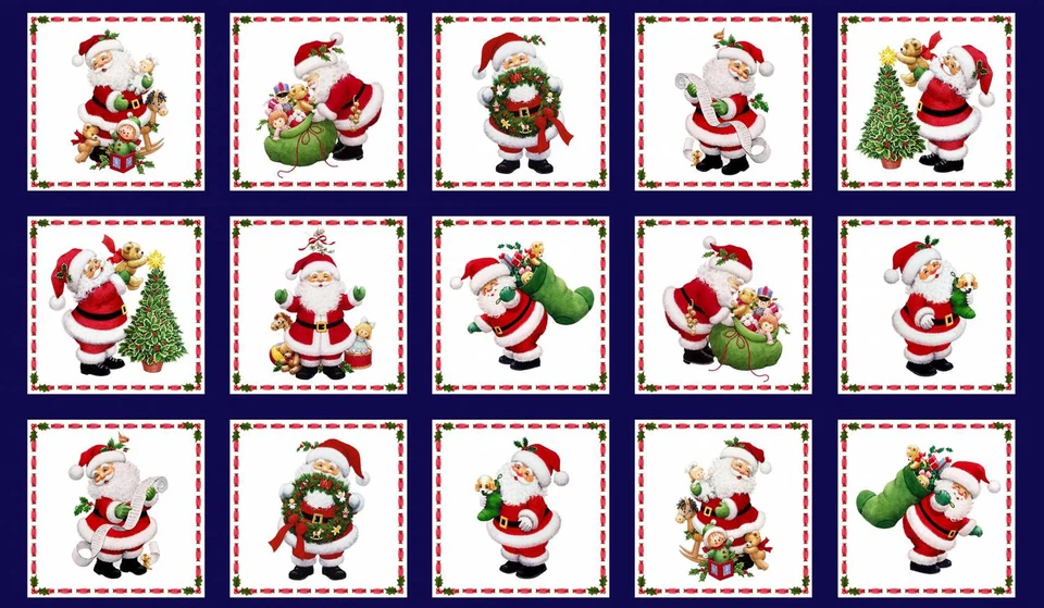 Panel de tela 24" | Elizabeth's Studio Christmas Santa's List Santa Claus Blue Foto 1 de 1