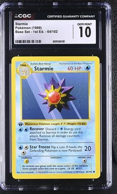 1999 Pokemon Base Set 1st Edition Starmie #64/102 CGC 10 - Image 1 of 2