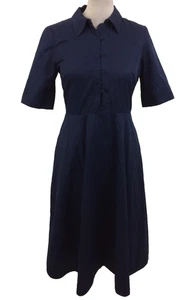 Hobbs Women's Dress Size 8 Navy Button Collared Pockets Shirt Midi Used F1 - Picture 1 of 12