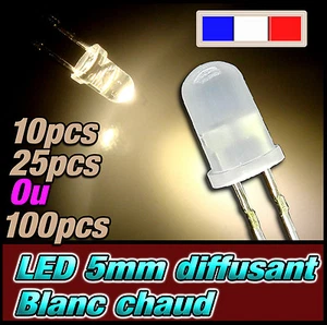 419D# LED 5mm blanc chaud diffusant ronde - dispo 10, 25 ou 100pcs - warm white - Foto 1 di 1