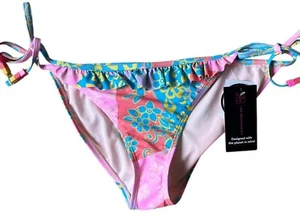 No Boundaries Bikini Bottoms Womens JR Medium 7-9 Pink Floral Beaded Ruffle Boho - Picture 1 of 10