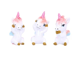 3 Wise White Unicorns Pegacorns See Do & Hear No Evil Figurine 5.8cm - Picture 1 of 3