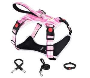 BABYLTRL No Pull Dog Harness with Leash & Collar Checkered Pink, Large, *NEW* - Picture 1 of 8