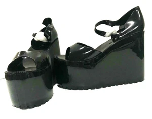 Open Toe Buckle Ankle Strap Platform Jelly High Block Heel Sandals Black 8 - Picture 1 of 7