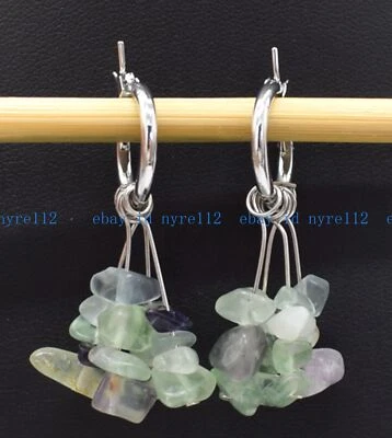 Encantadores pendientes de cuentas de piedras preciosas irregulares de fluorita multicolor de 5-8 mm joyería Foto 1 de 4