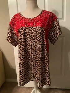 🌸Layerz Ladies Leopard Print Red Embroidered Blouse Top Size XL 🌸NWOT - Picture 1 of 8