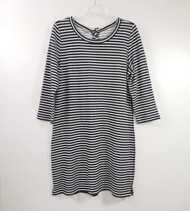 Vestido manga larga T For Talbots para mujer talla L negro blanco a rayas con cordones espalda - Imagen 1 de 13