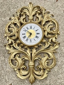 Reloj de pared vintage 1972 Burwood dorado estilo victoriano batería de plástico ornamentado - Imagen 1 de 5