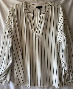 ALFANI, Women's XL, Tunic Sheer Blouse, White & Black Stripes, Long Sleeves NWOT - Picture 1 of 16
