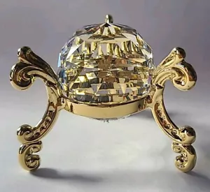 Vtg Swarovski Signed Silver Crystal Round Paperweight Gold Tone 3 Legged Stand - Picture 1 of 22