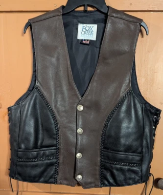 Chaleco Fox Creek Para Hombres Talla L Negro Marrón Cuero Buffalo Níquel Broches de presión Hecho en EE. UU. Foto 1 de 4