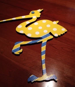 NEW BABY Shower DECOR FOLK ART STORK Two Swings Studio; Blue Yellow Wall Art - Picture 1 of 4