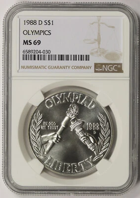 1988-D Seoul Olympics Modern Silver Commemorative Dollar $1 MS 69 NGC - Image 1 of 4