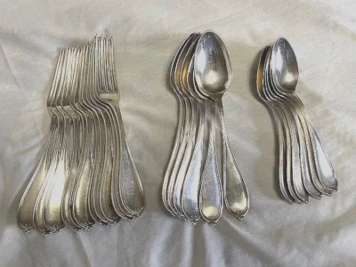 SET OF NEWELL HARDING COIN SILVER FORKS, TEASPOONS,  DESSERT SPOONS "HCT" 24 PCS - Image 1 of 4