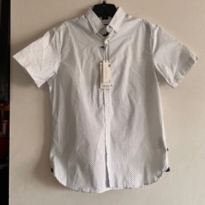 Denim & Flower Stretch Button Down Short Sleeve Shirt  White Size M - Picture 1 of 4