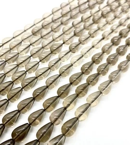 Natural Smoky Crystal Quartz GRADE AAA Round Barrel Teardrop Oval 16 in. Strands - Picture 1 of 17