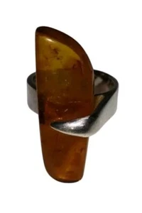 sterling silver and amber modernist ring, size 6.5-7, 6.69 grams - Picture 1 of 8