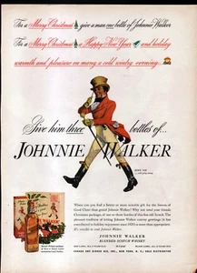 1937 JOHNNIE WALKER AD- MERRY CHRISTMAS THEME -- THREE BOTTLE BOX - Picture 1 of 1