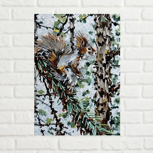 Squirrel Pine Forest Impasto Effect Bathroom Wall Art Animals Canvas Painting - Picture 1 of 2