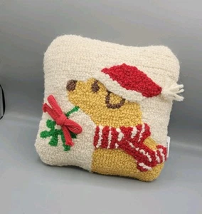 Mud Pie Golden Dog 8 Inch Hooked Pillow With Santa Hat, Scarf And Holly - Picture 1 of 5