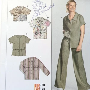 90s Burda Pattern 8368 Womens Button Front Shirt Collar Cropped Cinch Waist - Picture 1 of 3