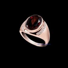 Natural Garnet & CZ Gemstones 925 Sterling Silver Rose Gold Plated Men Ring #990