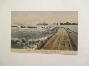 New York Postcard Where the waves Boom Great Sodus Bay NY - Picture 1 of 2