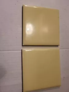 Vintage Tiles Brand New Light Yellow 1950s 1960s 4 3/8 NEW !! 2 Tiles Nice New - Picture 1 of 2