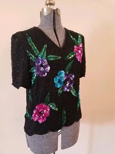 Blusa Stenay con cuentas, elegante, talla S, 100 % seda - Imagen 1 de 10