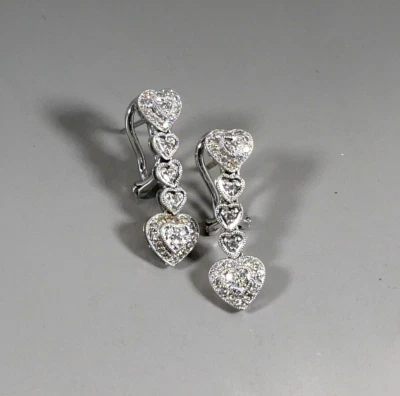 PENDIENTES COLGANTES CORAZÓN DIAMANTE ORO BLANCO 14K, ESPALDA OMEGA Foto 1 de 4
