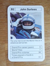 JOHN SURTEES WORLD MOTOR RACING CHAMPION CARD ACE SPORTING ACES MINT 1977-78