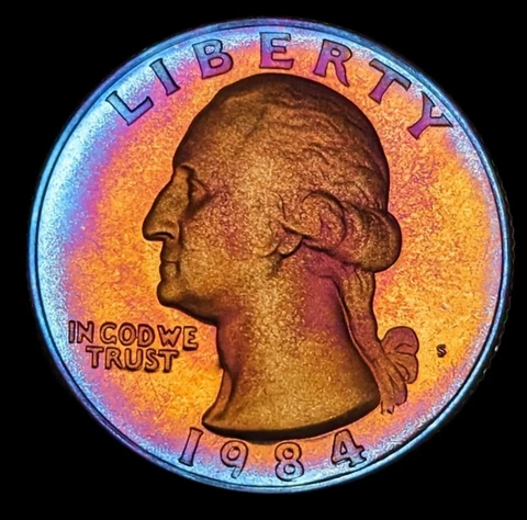 1984 S Gem Proof Washington Quarter Uniquely Rainbow Toned Cover