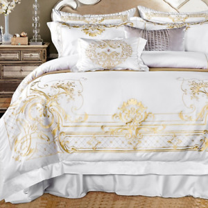 Queen Super King Size Bedding Sets Embroidery Duvet Cover Bed Sheet Fitted Sheet