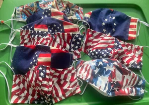 9 Pack of Patriotic Cloth Face Masks Fashionable Handmade Washable - Picture 1 of 6