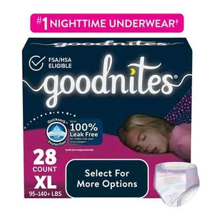 Goodnites Bedwetting Underwear for Girls XL (95–140+ lbs), 28 Count - Picture 1 of 9