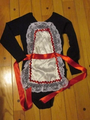 Sexy Delantal Hecho a Mano en Body Negro Satén Encaje Cinta Lentejuelas Disfraz de Halloween Foto 1 de 4