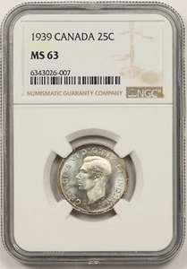 1939 Canada 25C NGC MS 63 Silver Quarter - Picture 1 of 4