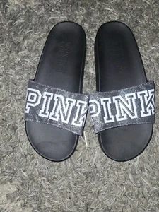 Vs pink single strap Glitter bling Logo slides new size Medium 7/8 Dark Grey - Picture 1 of 2