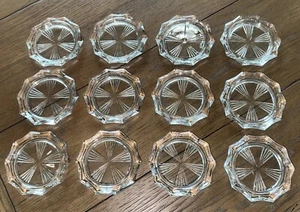 Vtg Set 12 Cut Glass Coasters Drink Barware Art Deco Starburst Reims France - Picture 1 of 11