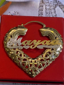 personalized name hoop heart bamboo earrings 3 inch /with style - Picture 1 of 1