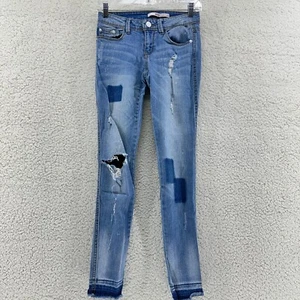 BONGO Destructed Skinny Womens 1 Denim Blue Jeans Raw Hem Ankle Low Rise - Picture 1 of 9