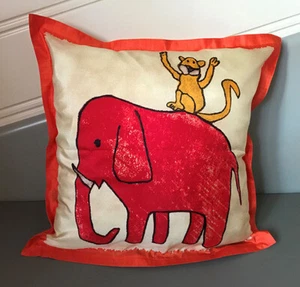 JIM THOMPSON CUSHION COVER 100%THAI SILK ELEPHANT PRINTED SQUARE MULTI-COLOR 18" - Picture 1 of 6