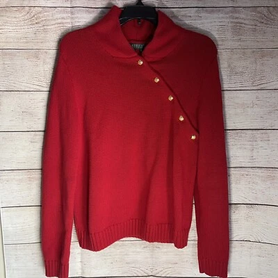 Suéter Tejido Ralph Lauren De Colección Para Mujer Grande L Rojo Henley Botón Lateral Algodón Foto 1 de 4