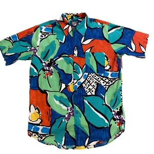 Hula Moon Hawaiian Shirt Mens Medium 100% Cotton Multicolor Abstract Cool Tropic - Picture 1 of 11