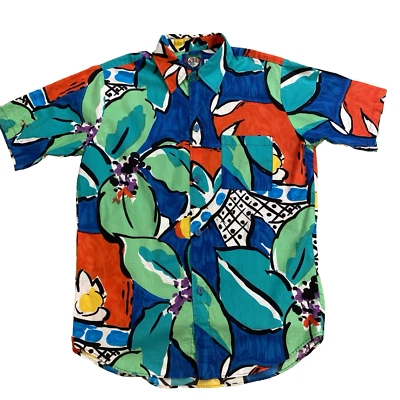 Hula Moon Hawaiian Shirt Mens Medium 100% Cotton Multicolor Abstract Cool Tropic - Image 1 of 4