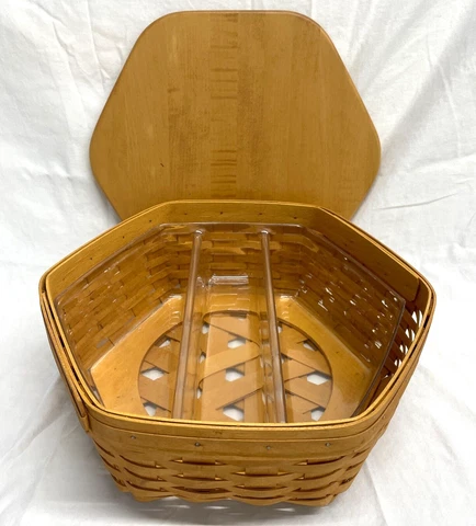 VTG 1998 LONGABERGER Generation Hand Woven Lined Basket 13" Hexagon w/LID - MINT Cover