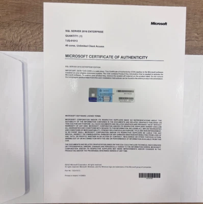 SQL Server 2016 ENTERPRISE 40 Core License Unlimited User CALs CoA Genuine Label - Image 1 of 3