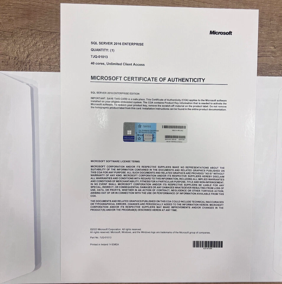 SQL Server 2016 ENTERPRISE 40 Core License Unlimited User CALs CoA Genuine Label - Image 1 of 3