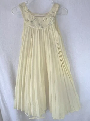 New Bonnie Jean Long Dress Yellow Girls 14 Sleeveless Pleats 3D Floral Tulle Tag - Image 1 of 4