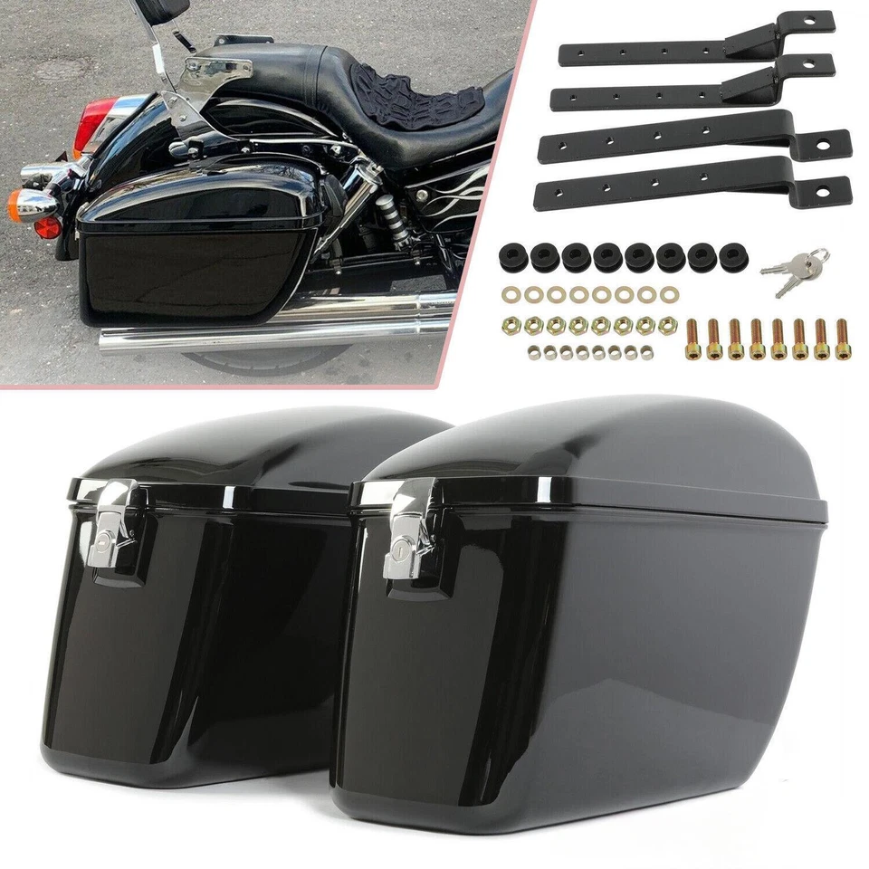 Hard Motorcycle Saddlebags Saddle Bags Luggage For Harley Honda Shadow Yamaha - Image 1 of 4
